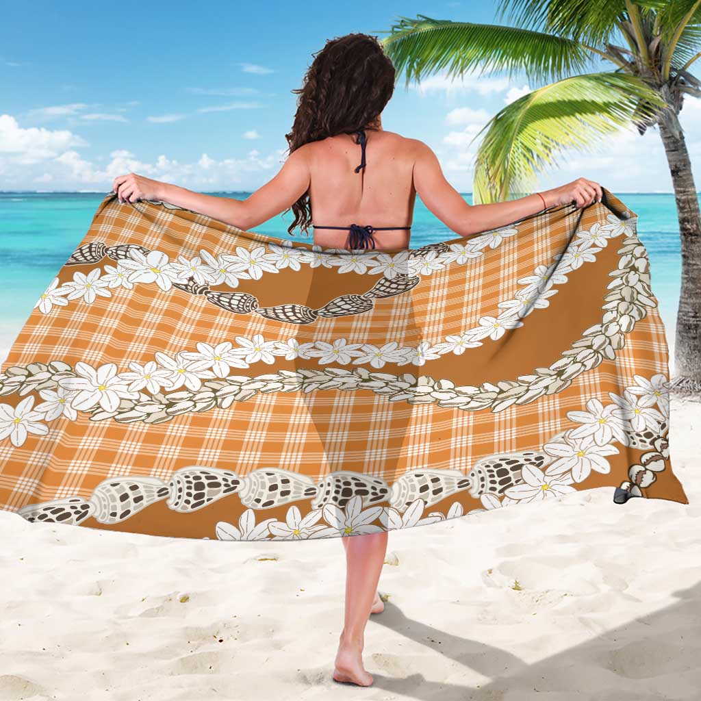 Orange Hawaii Tiare and Shell Lei Sarong Hawaiian Palaka Luxury Vibes LT14 - Polynesian Pride
