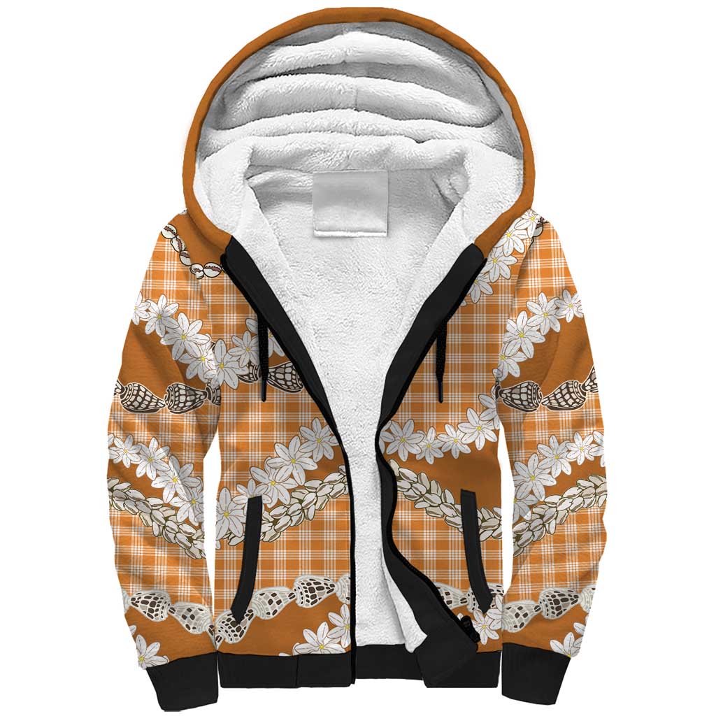 Orange Hawaii Tiare and Shell Lei Sherpa Hoodie Hawaiian Palaka Luxury Vibes LT14 Unisex Orange - Polynesian Pride