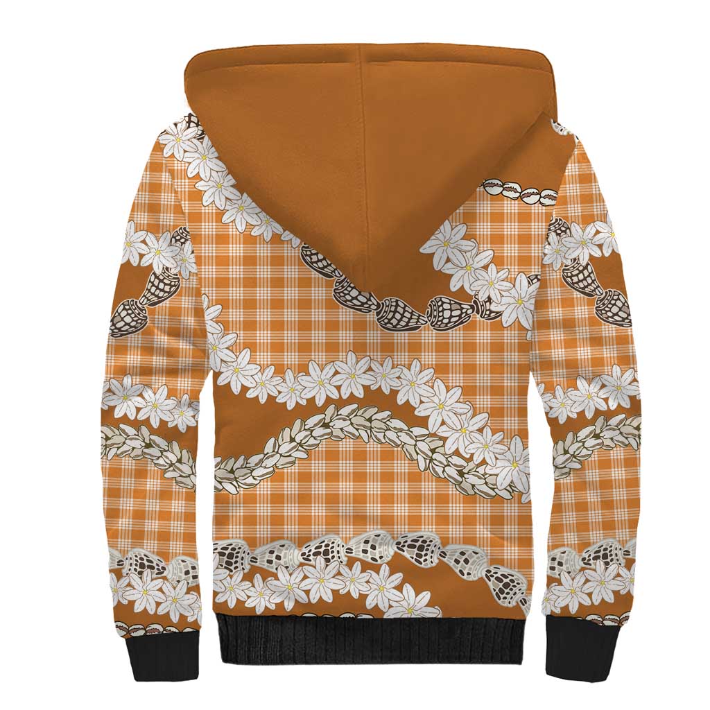 Orange Hawaii Tiare and Shell Lei Sherpa Hoodie Hawaiian Palaka Luxury Vibes - Polynesian Pride
