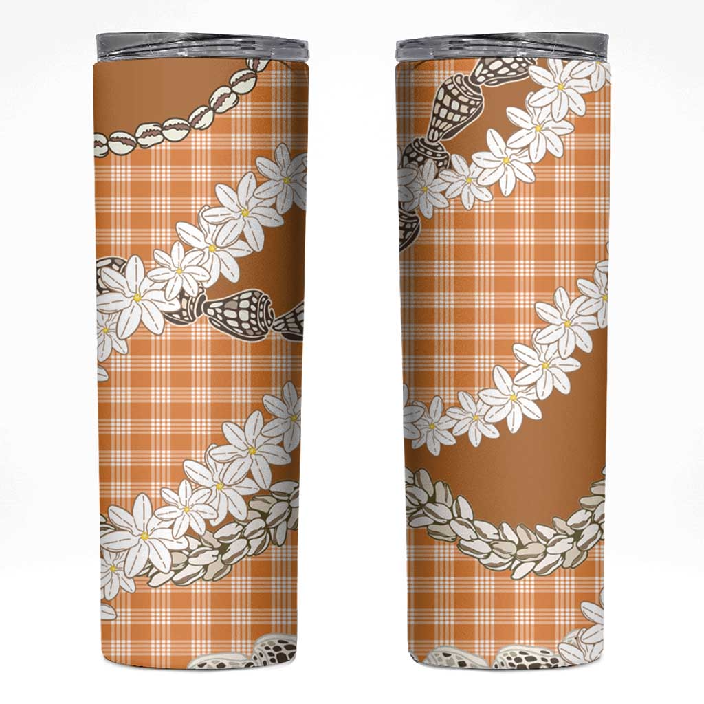 Orange Hawaii Tiare and Shell Lei Skinny Tumbler Hawaiian Palaka Luxury Vibes - Polynesian Pride