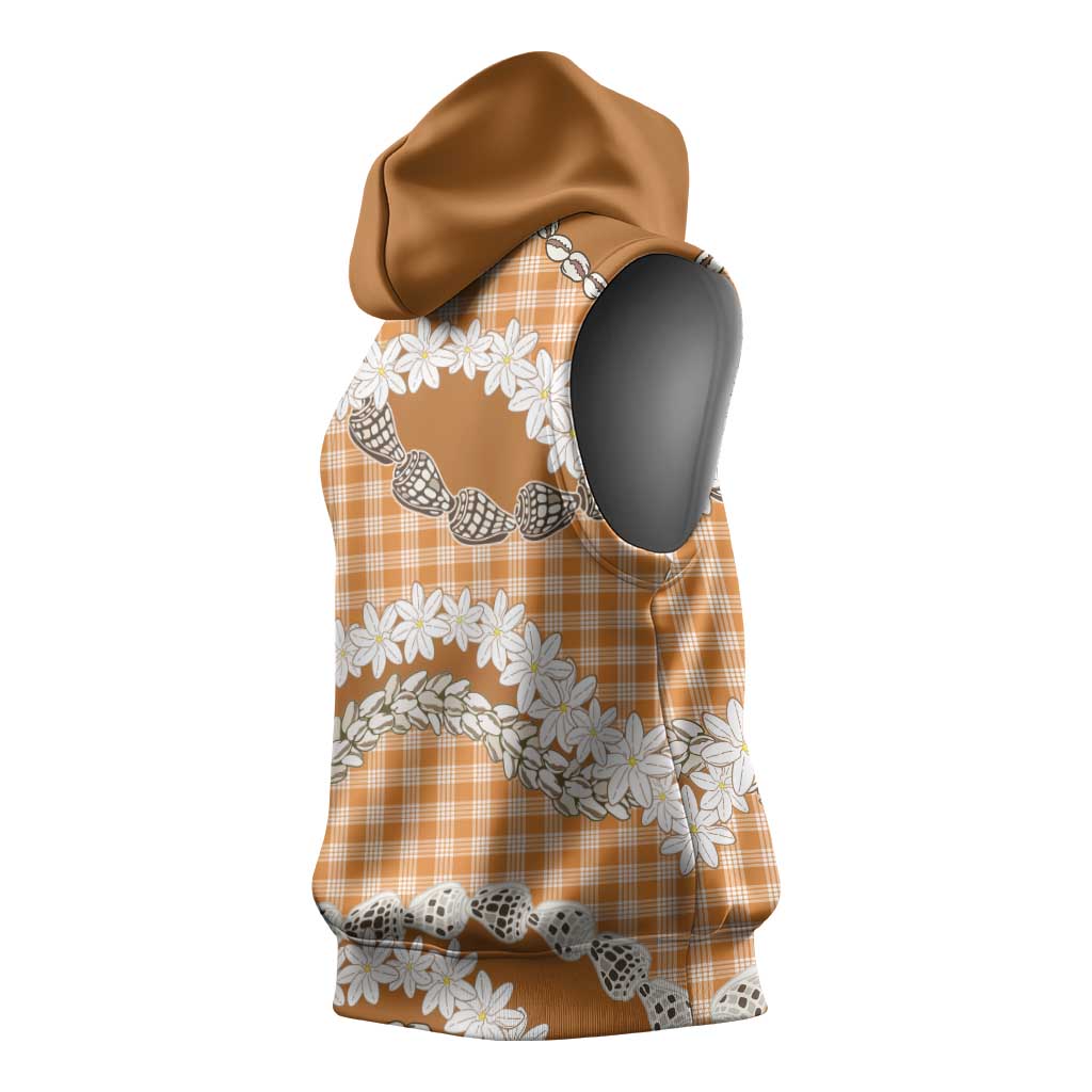 Orange Hawaii Tiare and Shell Lei Sleeveless Hoodie Hawaiian Palaka Luxury Vibes - Polynesian Pride