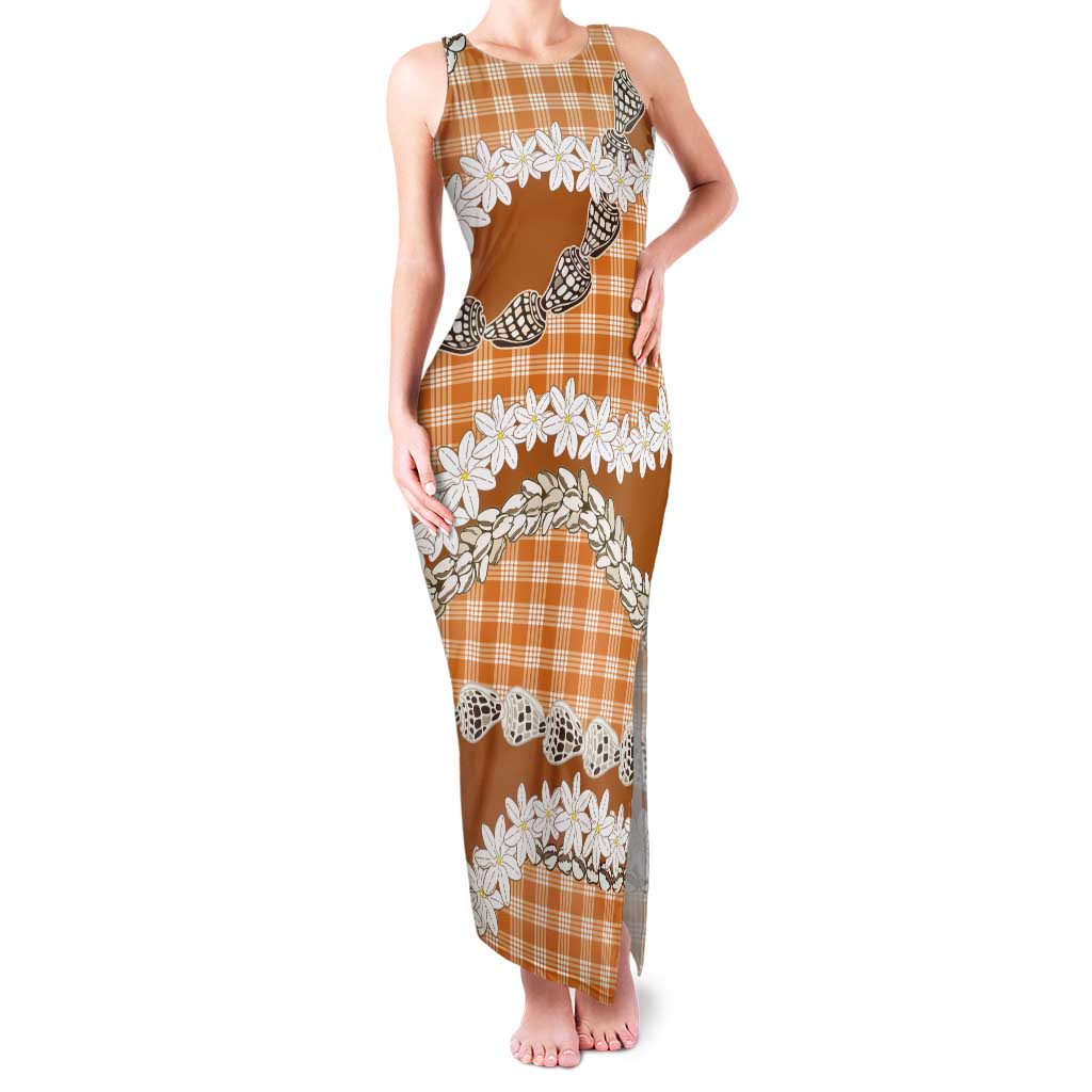 Orange Hawaii Tiare and Shell Lei Tank Maxi Dress Hawaiian Palaka Luxury Vibes - Polynesian Pride