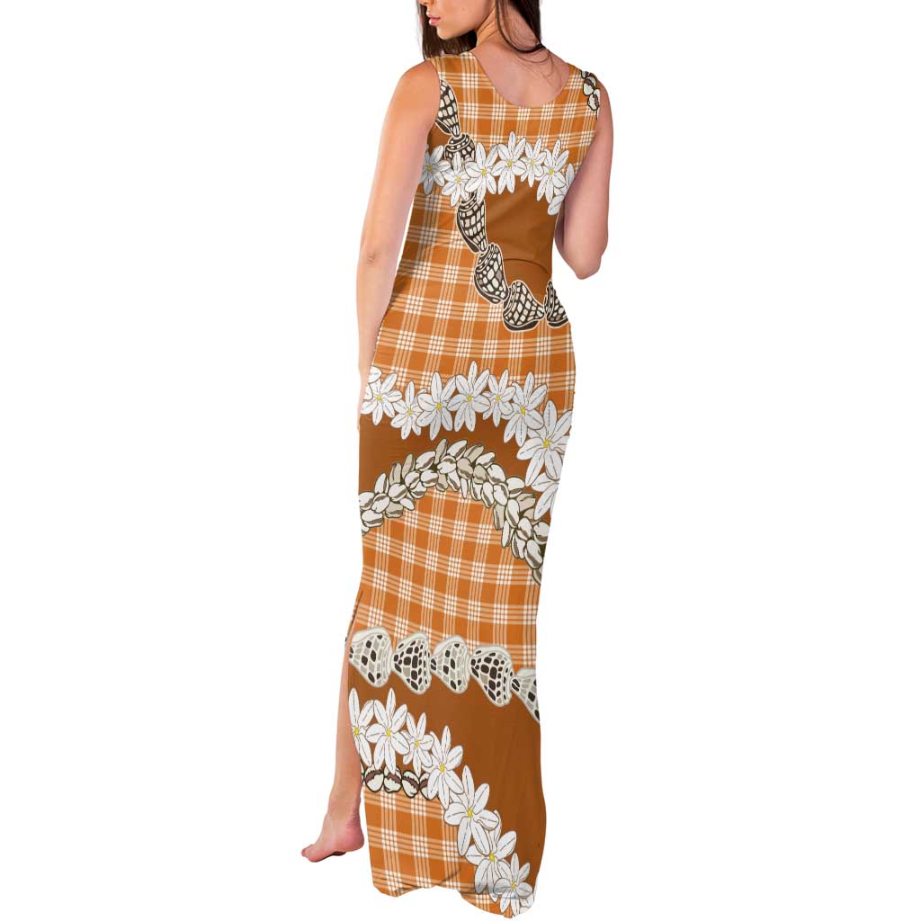 Orange Hawaii Tiare and Shell Lei Tank Maxi Dress Hawaiian Palaka Luxury Vibes LT14 - Polynesian Pride