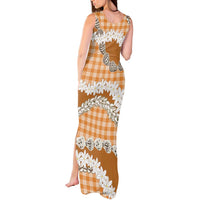 Orange Hawaii Tiare and Shell Lei Tank Maxi Dress Hawaiian Palaka Luxury Vibes LT14 - Polynesian Pride