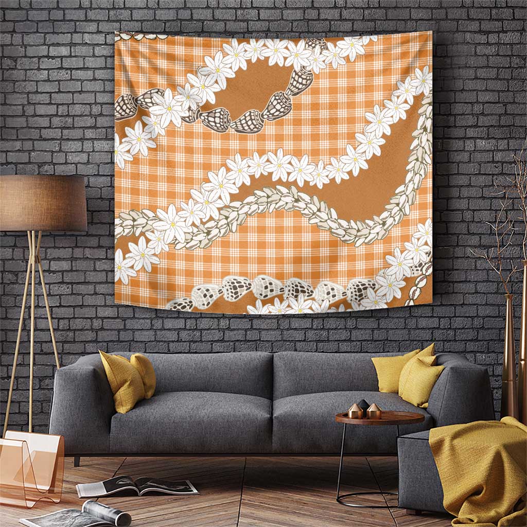 Orange Hawaii Tiare and Shell Lei Tapestry Hawaiian Palaka Luxury Vibes - Polynesian Pride