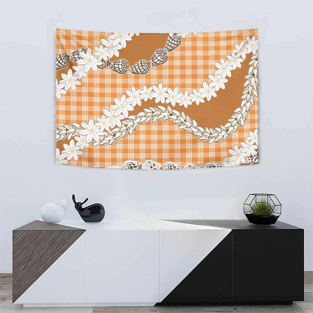 Orange Hawaii Tiare and Shell Lei Tapestry Hawaiian Palaka Luxury Vibes - Polynesian Pride