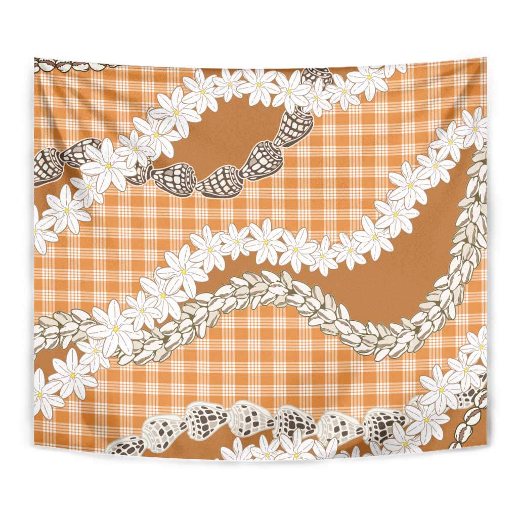 Orange Hawaii Tiare and Shell Lei Tapestry Hawaiian Palaka Luxury Vibes - Polynesian Pride