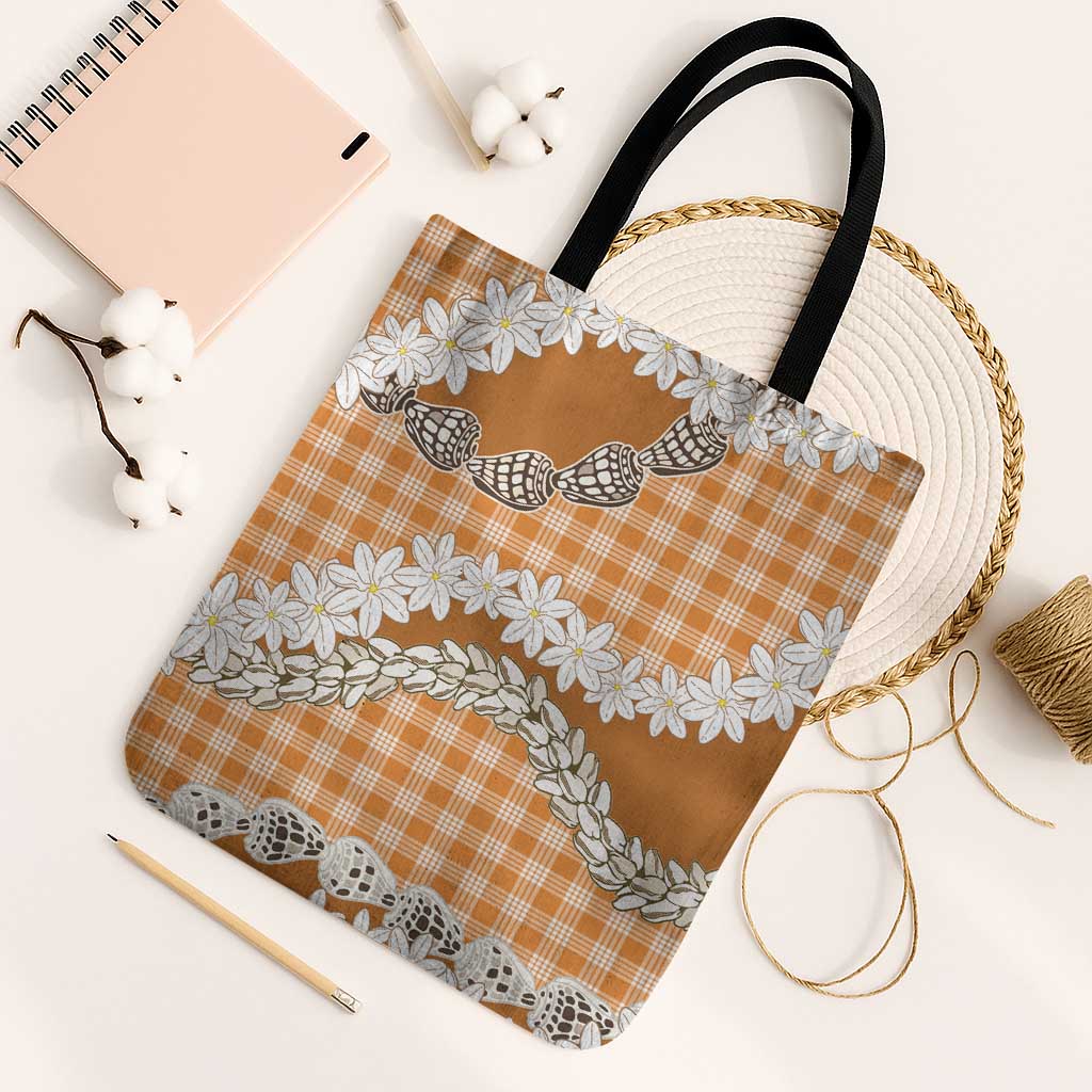 Orange Hawaii Tiare and Shell Lei Tote Bag Hawaiian Palaka Luxury Vibes - Polynesian Pride