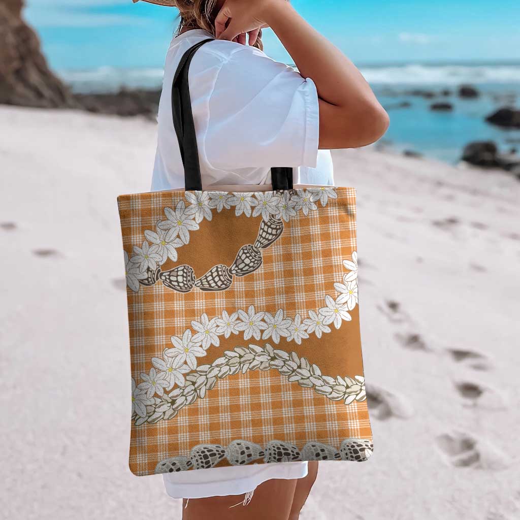 Orange Hawaii Tiare and Shell Lei Tote Bag Hawaiian Palaka Luxury Vibes - Polynesian Pride