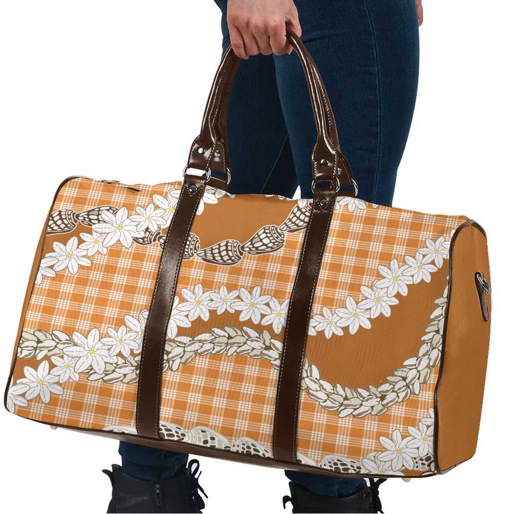 Orange Hawaii Tiare and Shell Lei Travel Bag Hawaiian Palaka Luxury Vibes - Polynesian Pride