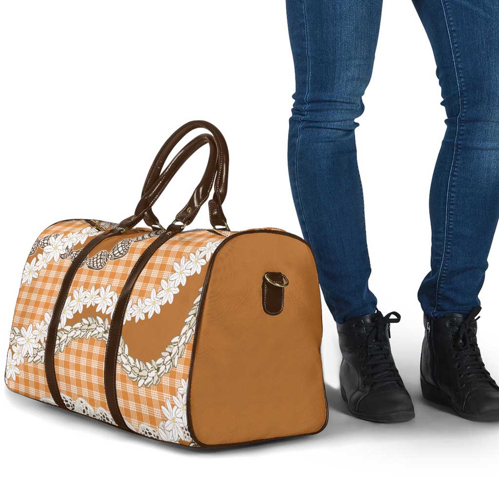 Orange Hawaii Tiare and Shell Lei Travel Bag Hawaiian Palaka Luxury Vibes - Polynesian Pride