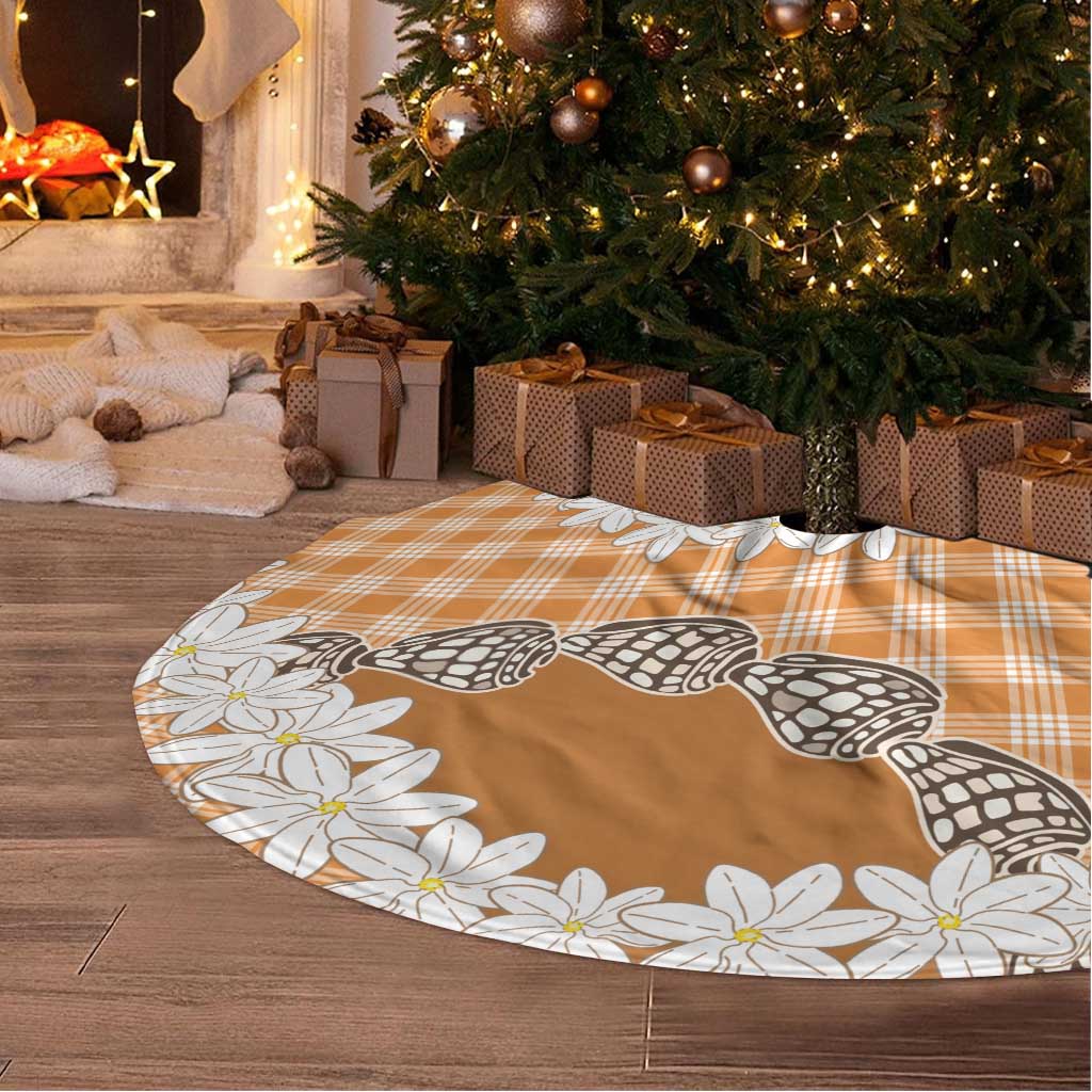 Orange Hawaii Tiare and Shell Lei Tree Skirt Hawaiian Palaka Luxury Vibes - Polynesian Pride