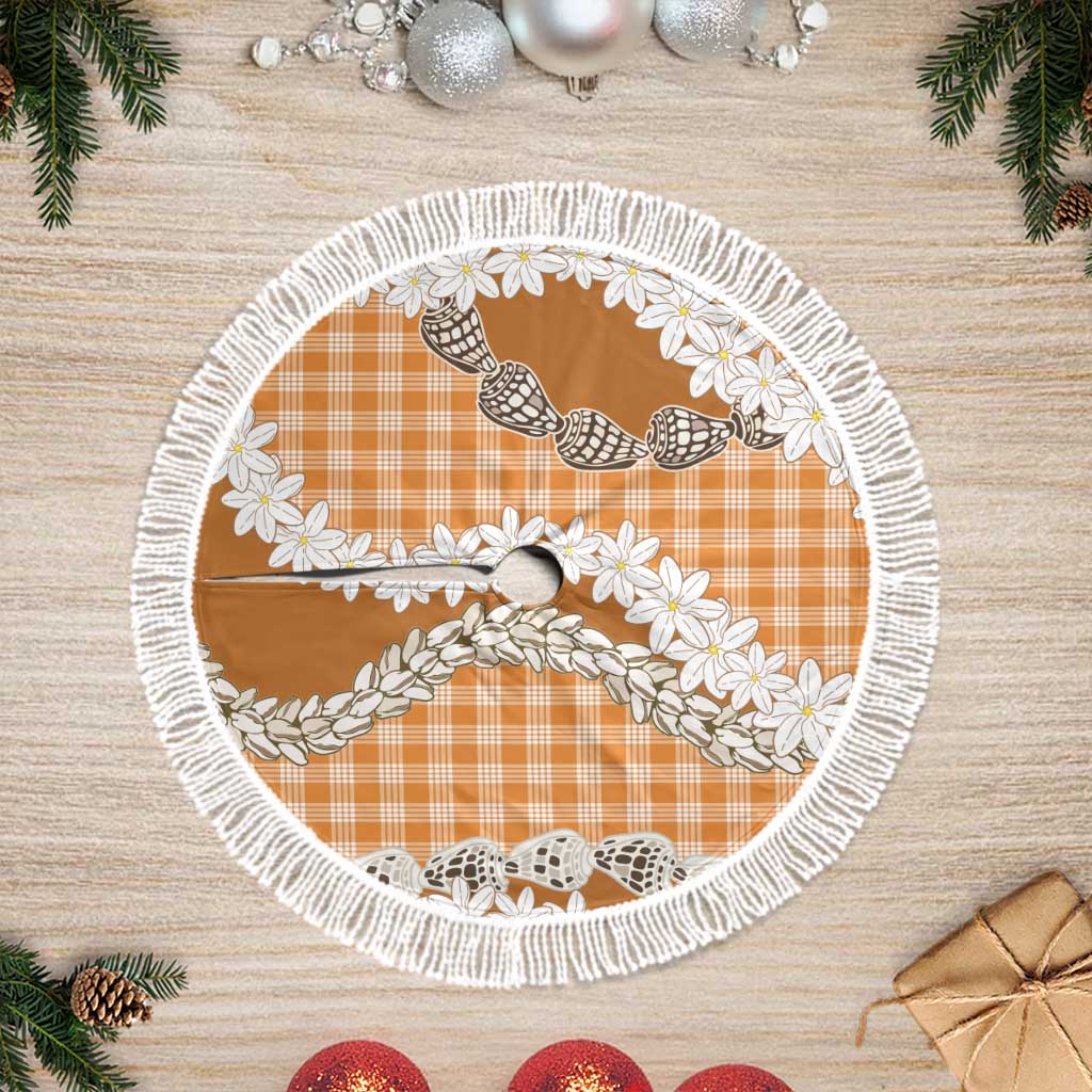 Orange Hawaii Tiare and Shell Lei Tree Skirt Hawaiian Palaka Luxury Vibes - Polynesian Pride