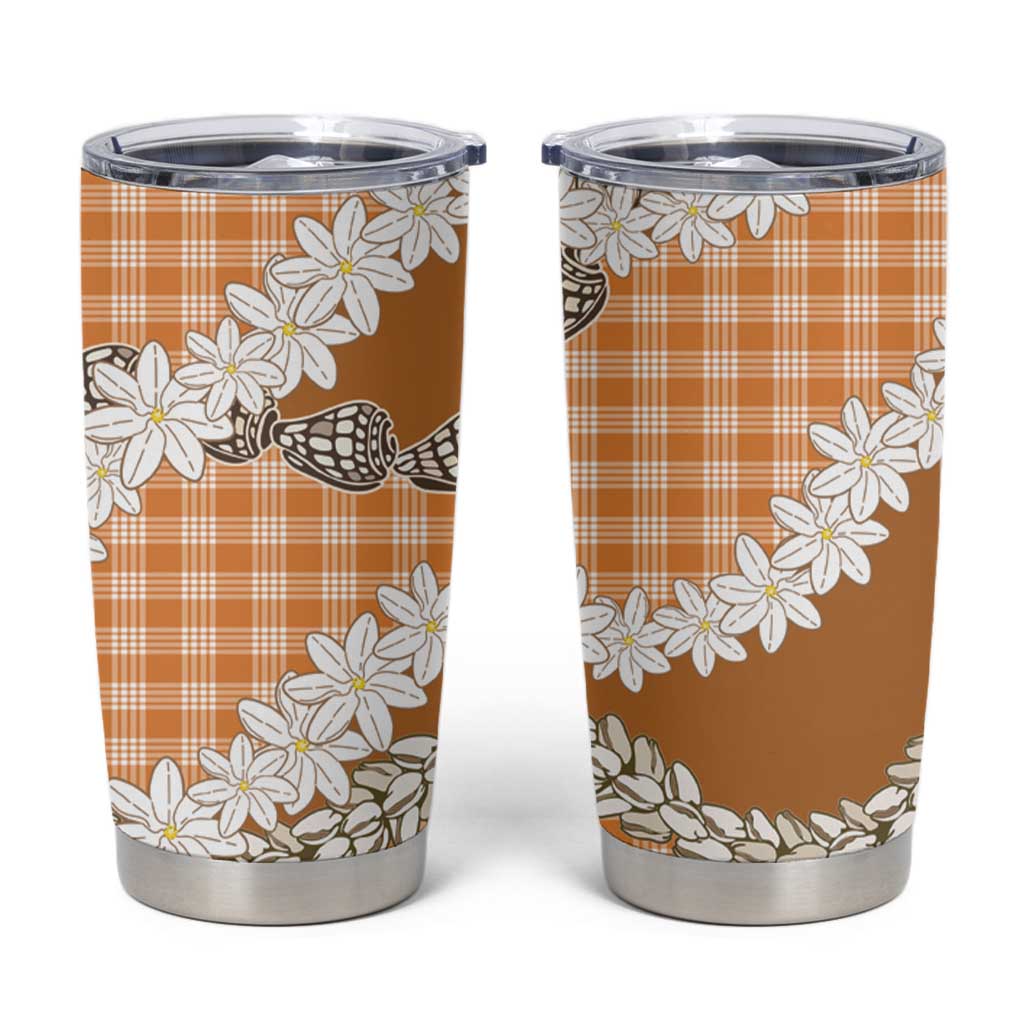 Orange Hawaii Tiare and Shell Lei Tumbler Cup Hawaiian Palaka Luxury Vibes - Polynesian Pride