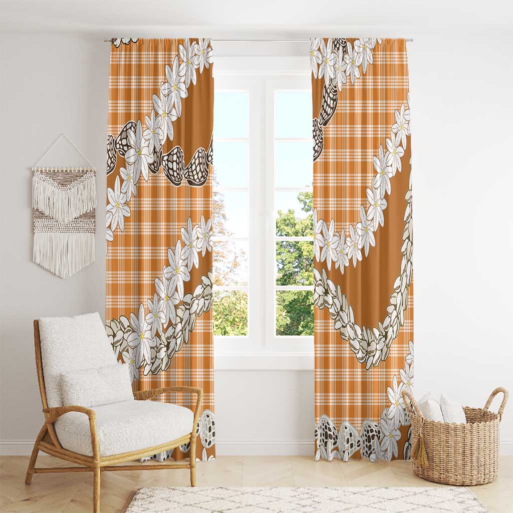 Orange Hawaii Tiare and Shell Lei Window Curtain Hawaiian Palaka Luxury Vibes - Polynesian Pride