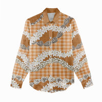 Orange Hawaii Tiare and Shell Lei Women Casual Shirt Hawaiian Palaka Luxury Vibes LT14 - Polynesian Pride