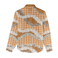 Orange Hawaii Tiare and Shell Lei Women Casual Shirt Hawaiian Palaka Luxury Vibes LT14 - Polynesian Pride