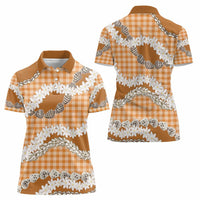 Orange Hawaii Tiare and Shell Lei Women Polo Shirt Hawaiian Palaka Luxury Vibes - Polynesian Pride