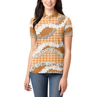 Orange Hawaii Tiare and Shell Lei Women Polo Shirt Hawaiian Palaka Luxury Vibes - Polynesian Pride