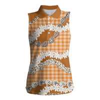 Orange Hawaii Tiare and Shell Lei Women Sleeveless Polo Shirt Hawaiian Palaka Luxury Vibes - Polynesian Pride