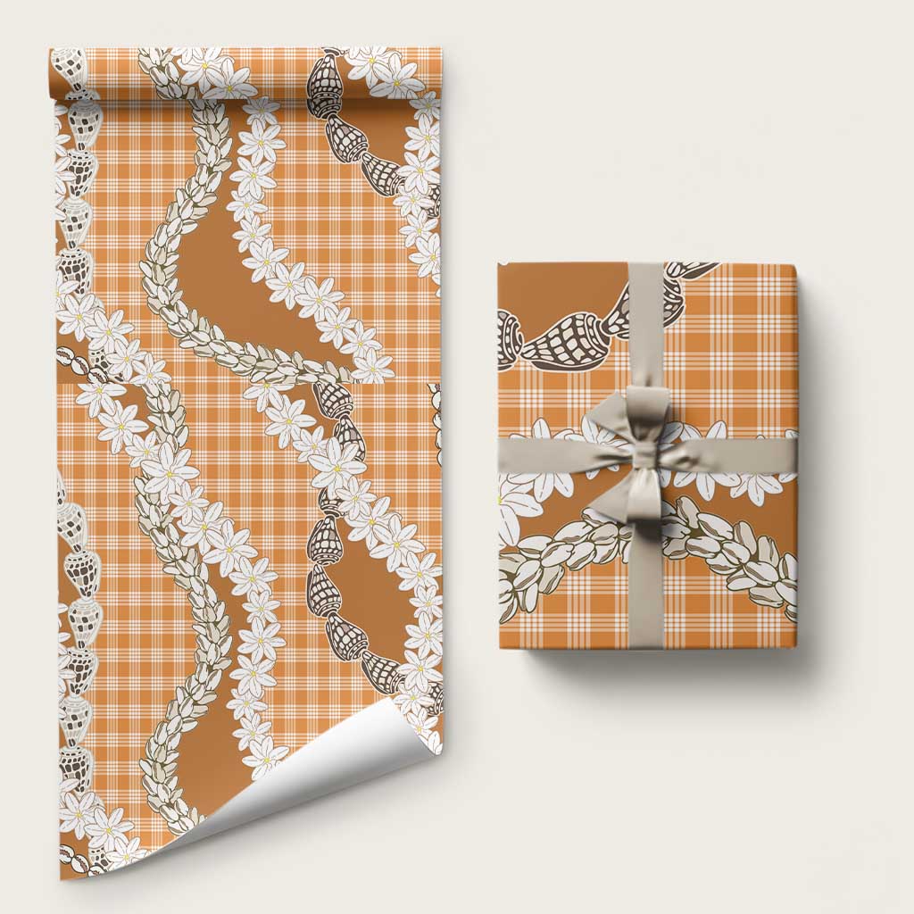 Orange Hawaii Tiare and Shell Lei Wrapping Paper Hawaiian Palaka Luxury Vibes - Polynesian Pride