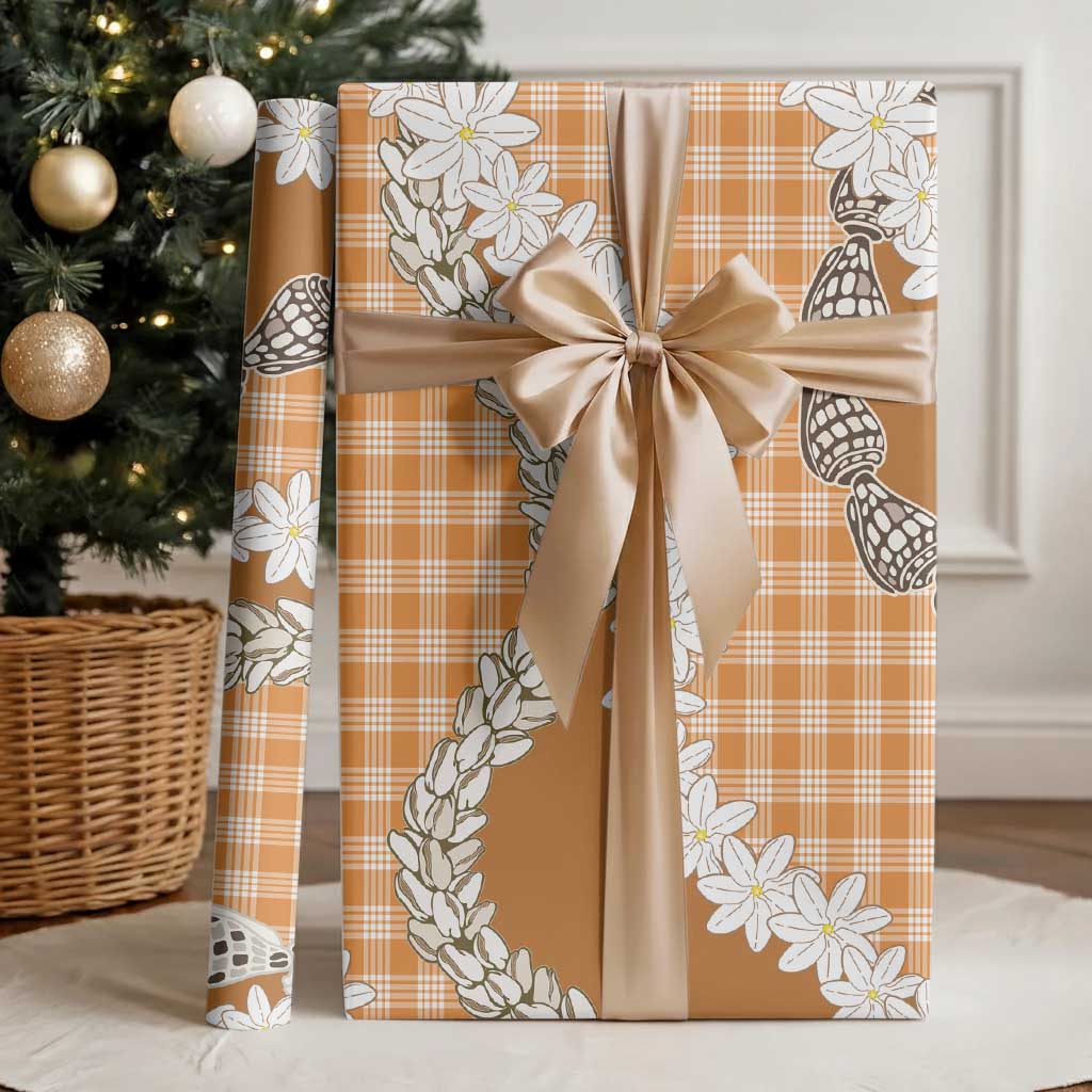 Orange Hawaii Tiare and Shell Lei Wrapping Paper Hawaiian Palaka Luxury Vibes - Polynesian Pride