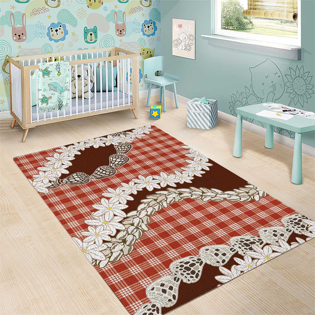 Red Hawaii Tiare and Shell Lei Area Rug Hawaiian Palaka Luxury Vibes LT14 - Polynesian Pride