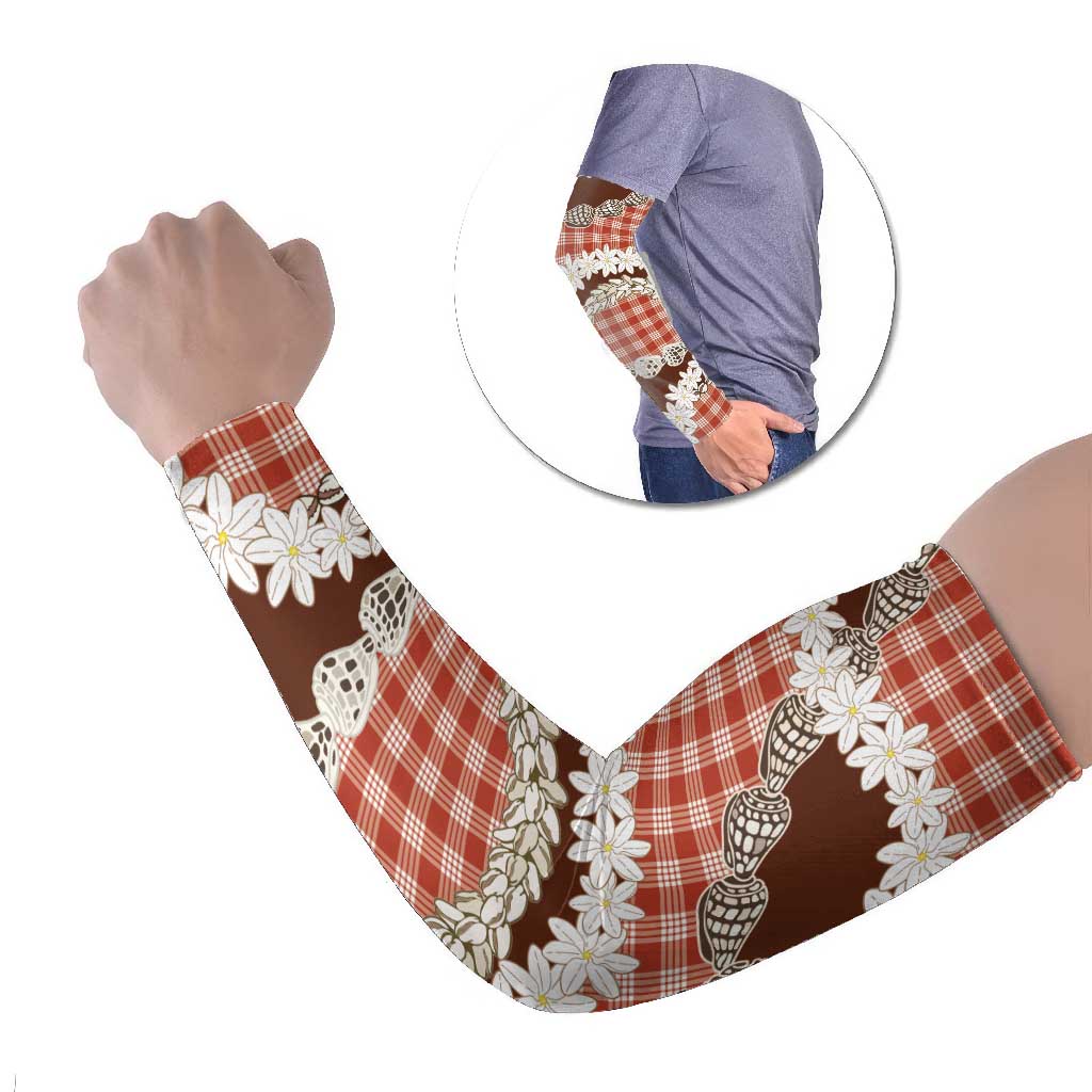 Red Hawaii Tiare and Shell Lei Arm Sleeves Hawaiian Palaka Luxury Vibes - Polynesian Pride