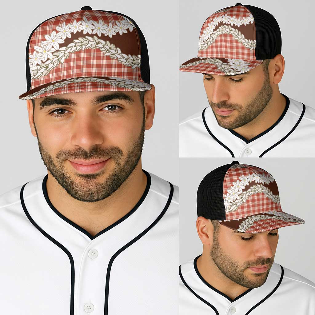 Red Hawaii Tiare and Shell Lei Baseball Net Cap Hawaiian Palaka Luxury Vibes - Polynesian Pride