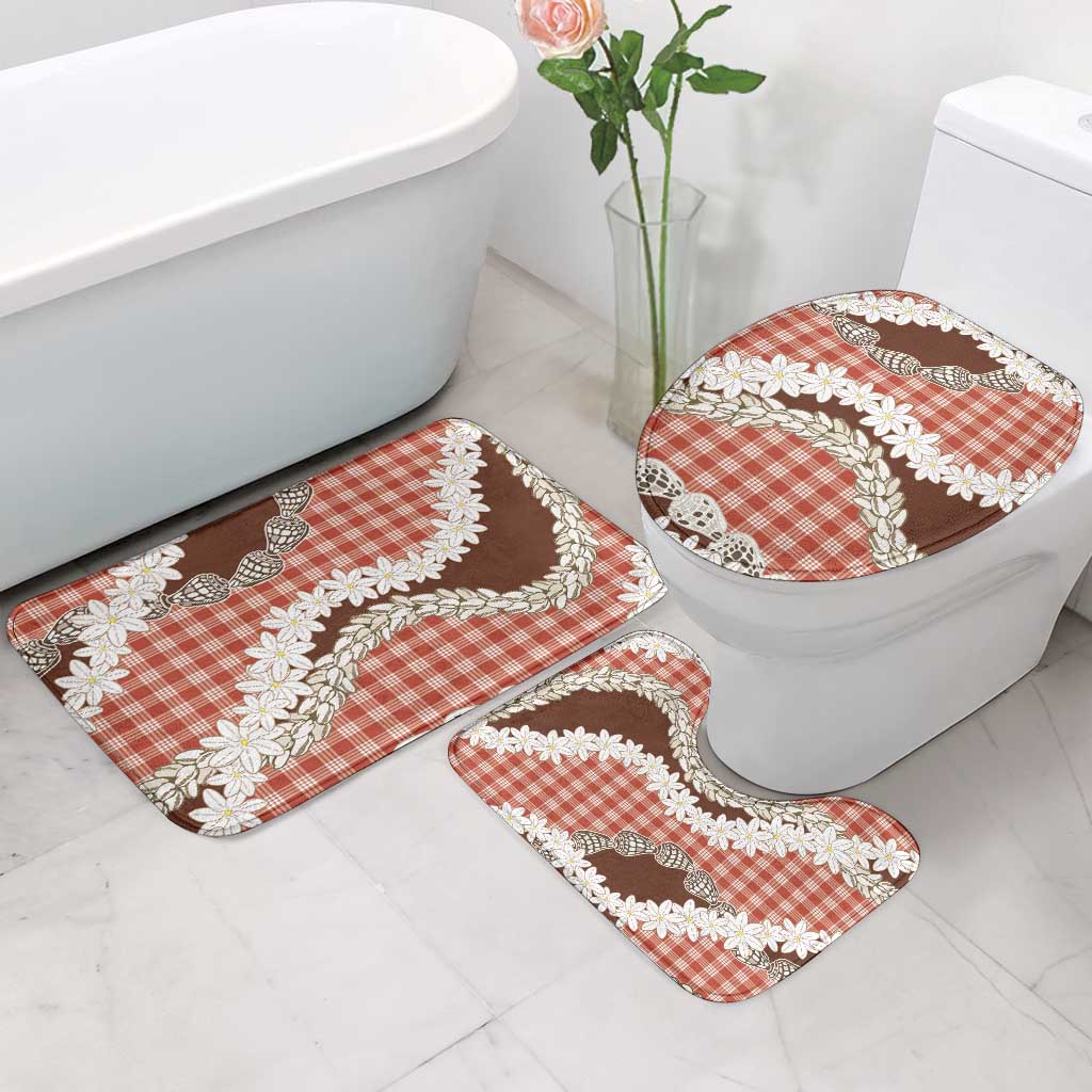 Red Hawaii Tiare and Shell Lei Bathroom Set Hawaiian Palaka Luxury Vibes - Polynesian Pride