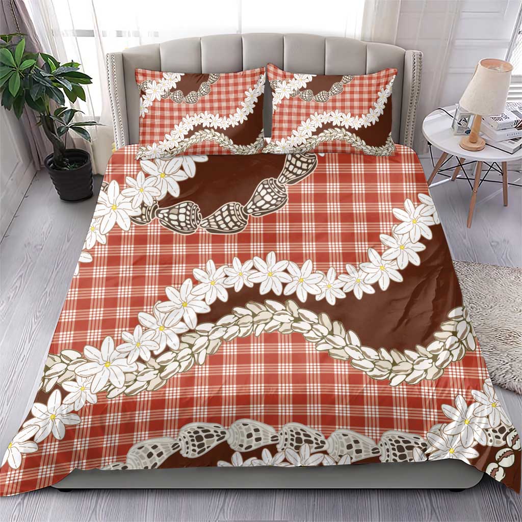 Red Hawaii Tiare and Shell Lei Bedding Set Hawaiian Palaka Luxury Vibes - Polynesian Pride
