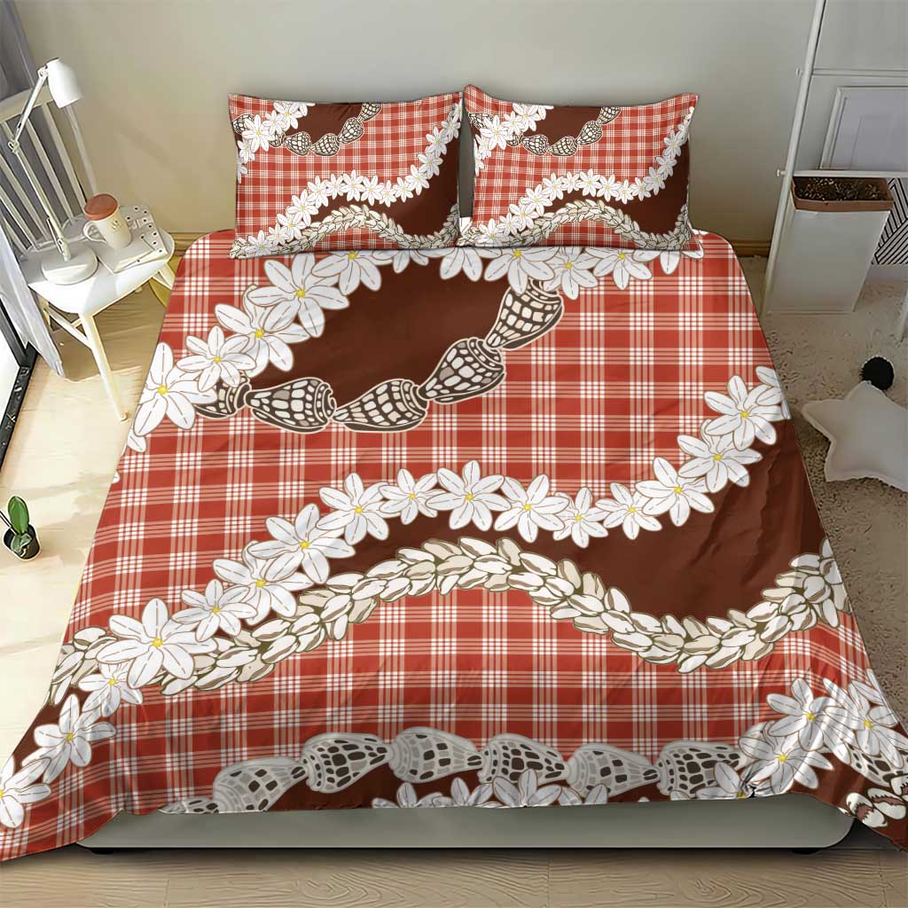 Red Hawaii Tiare and Shell Lei Bedding Set Hawaiian Palaka Luxury Vibes - Polynesian Pride
