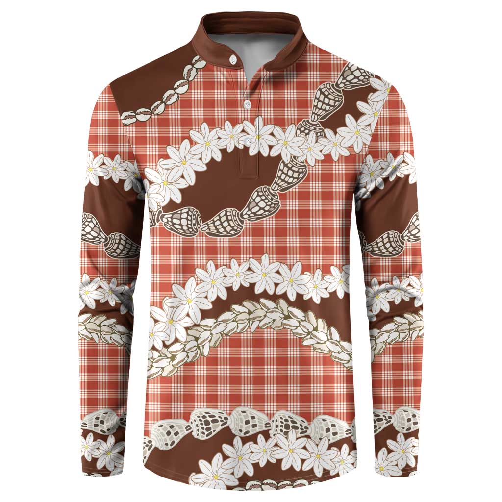 Red Hawaii Tiare and Shell Lei Button Sweatshirt Hawaiian Palaka Luxury Vibes - Polynesian Pride