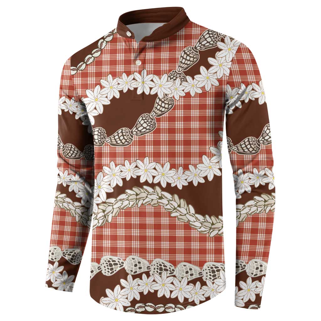 Red Hawaii Tiare and Shell Lei Button Sweatshirt Hawaiian Palaka Luxury Vibes - Polynesian Pride