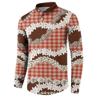 Red Hawaii Tiare and Shell Lei Button Sweatshirt Hawaiian Palaka Luxury Vibes - Polynesian Pride