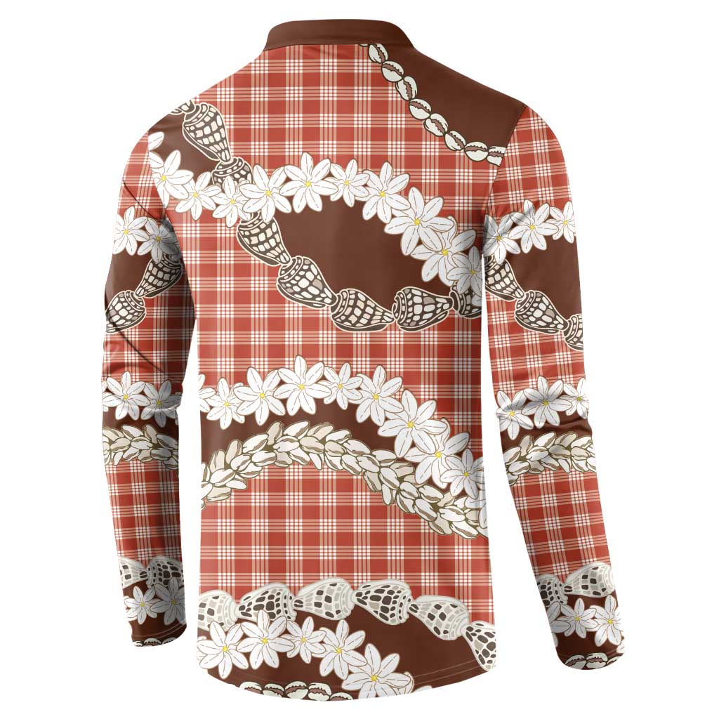 Red Hawaii Tiare and Shell Lei Button Sweatshirt Hawaiian Palaka Luxury Vibes - Polynesian Pride