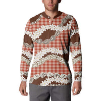 Red Hawaii Tiare and Shell Lei Button Sweatshirt Hawaiian Palaka Luxury Vibes - Polynesian Pride