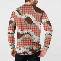 Red Hawaii Tiare and Shell Lei Button Sweatshirt Hawaiian Palaka Luxury Vibes - Polynesian Pride