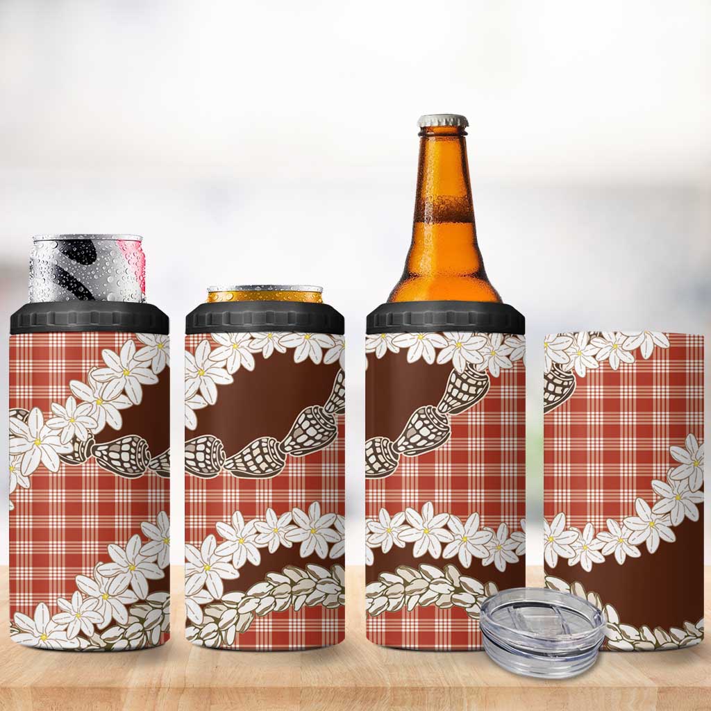 Red Hawaii Tiare and Shell Lei 4 in 1 Can Cooler Tumbler Hawaiian Palaka Luxury Vibes - Polynesian Pride