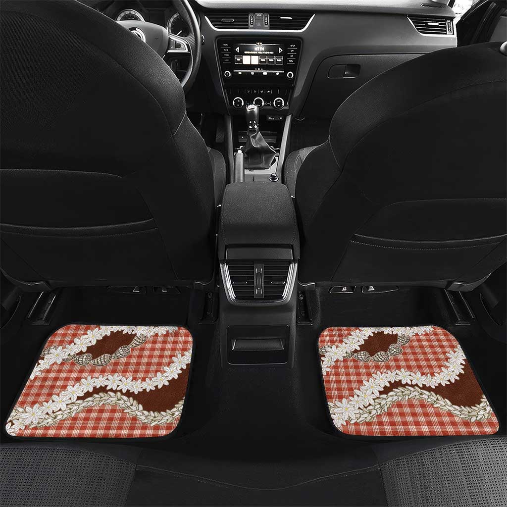 Red Hawaii Tiare and Shell Lei Car Mats Hawaiian Palaka Luxury Vibes LT14 Set 2pcs - Back Red - Polynesian Pride