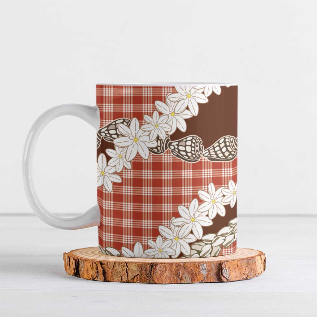 Red Hawaii Tiare and Shell Lei Ceramic Mug Hawaiian Palaka Luxury Vibes - Polynesian Pride