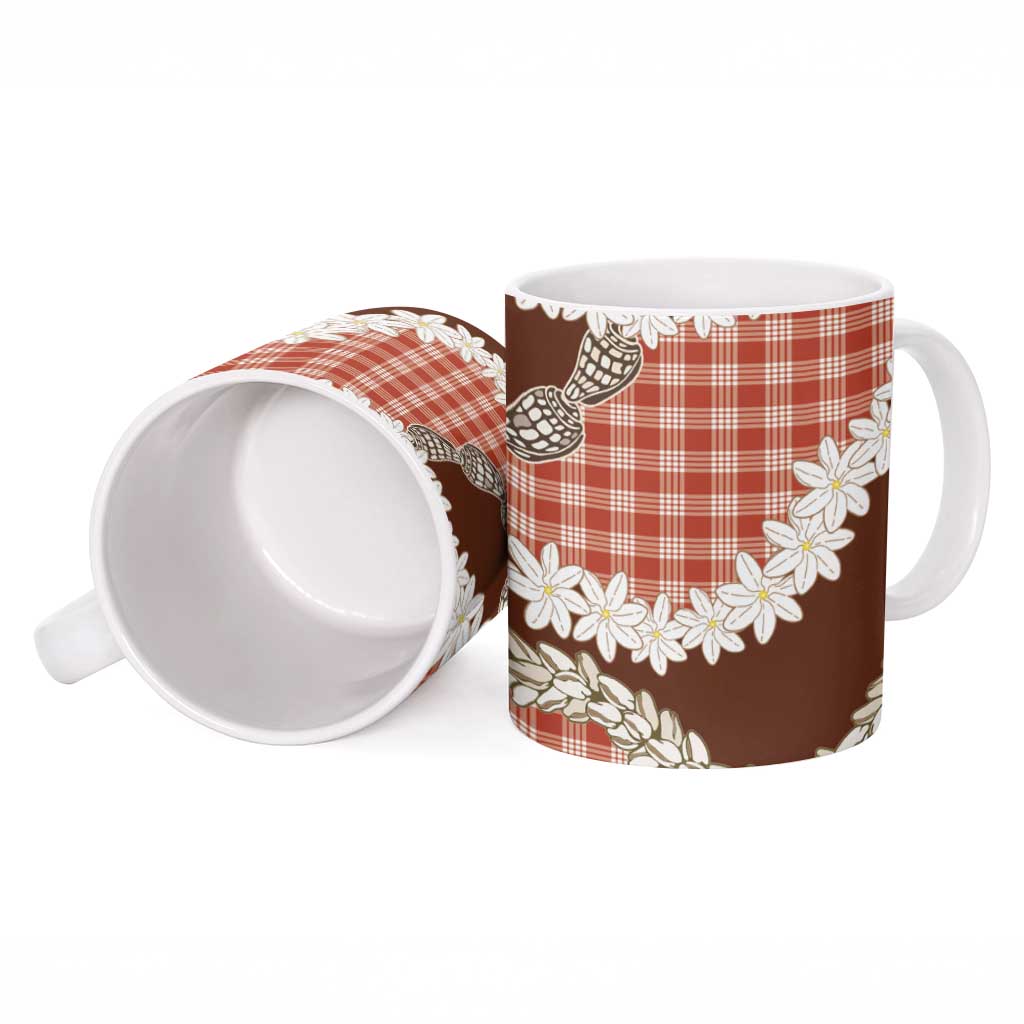 Red Hawaii Tiare and Shell Lei Ceramic Mug Hawaiian Palaka Luxury Vibes - Polynesian Pride