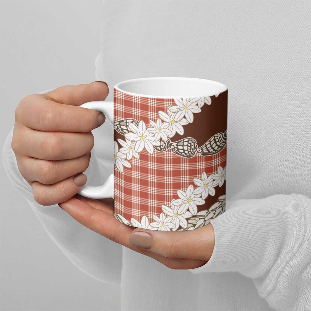 Red Hawaii Tiare and Shell Lei Ceramic Mug Hawaiian Palaka Luxury Vibes - Polynesian Pride