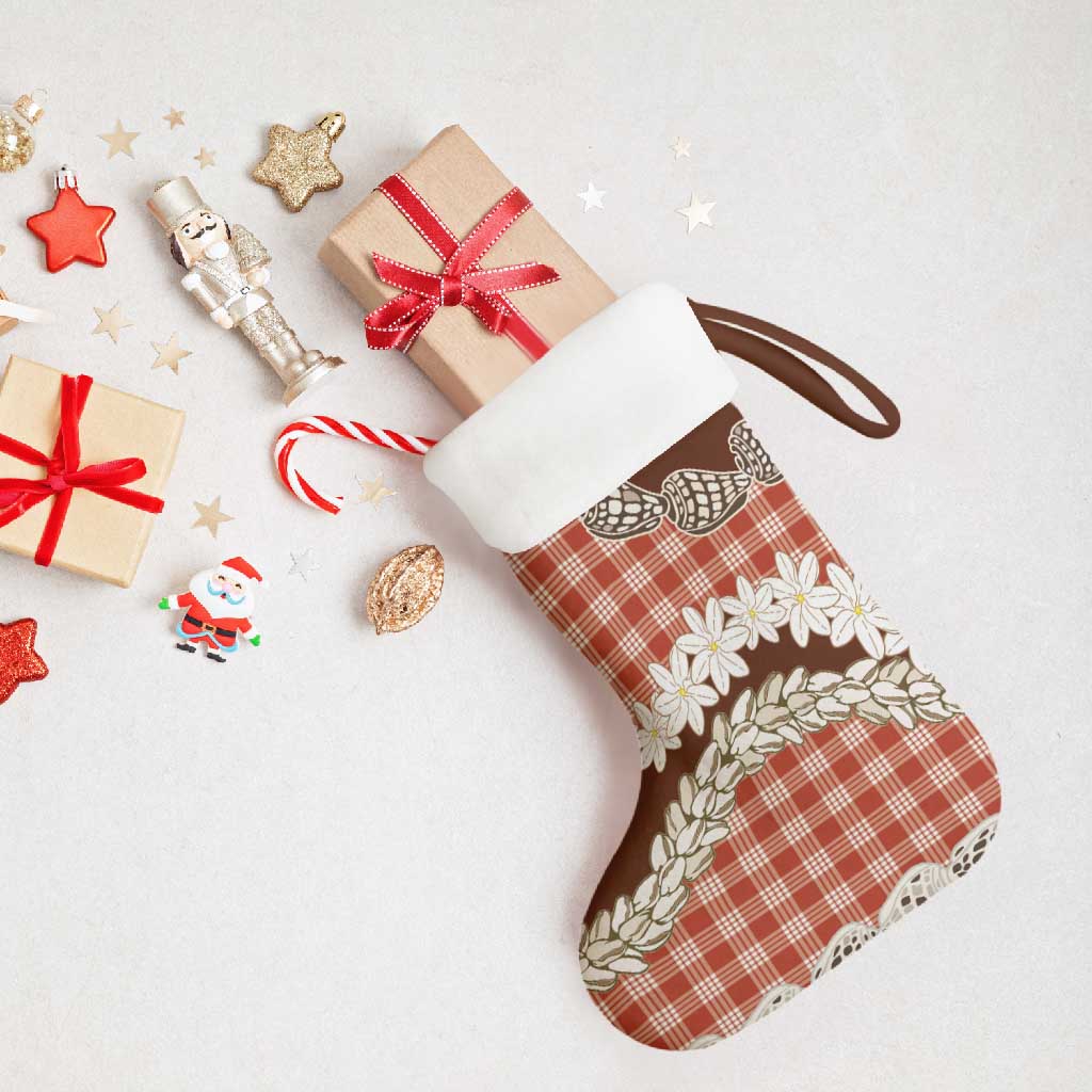 Red Hawaii Tiare and Shell Lei Christmas Stocking Hawaiian Palaka Luxury Vibes - Polynesian Pride