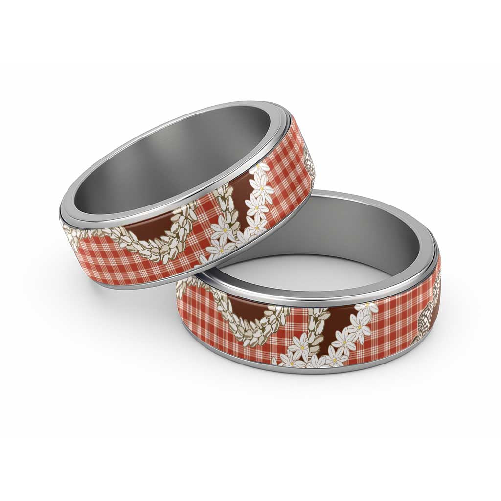 Red Hawaii Tiare and Shell Lei Classic Ring Hawaiian Palaka Luxury Vibes - Polynesian Pride