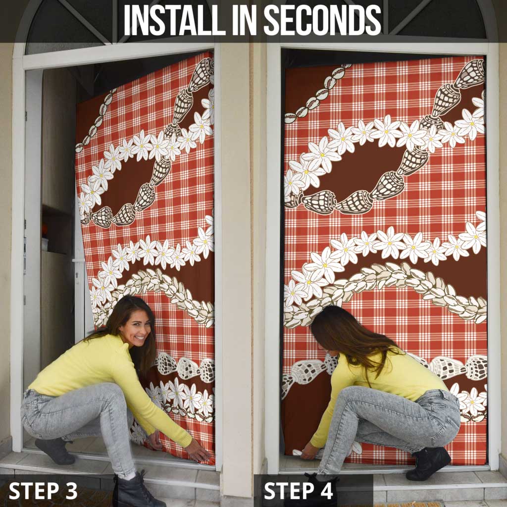 Red Hawaii Tiare and Shell Lei Door Cover Hawaiian Palaka Luxury Vibes - Polynesian Pride