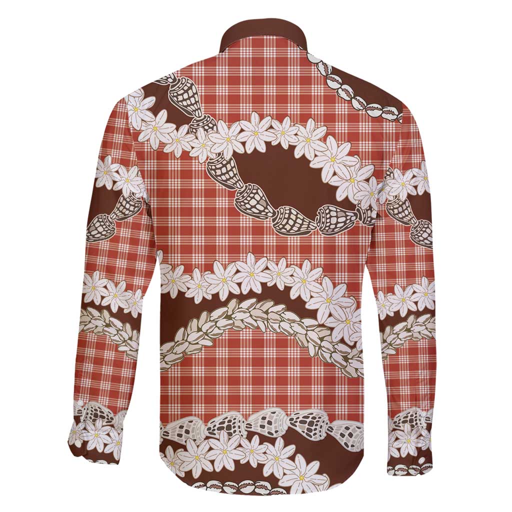 Red Hawaii Tiare and Shell Lei Family Matching Long Sleeve Bodycon Dress and Hawaiian Shirt Hawaiian Palaka Luxury Vibes - Polynesian Pride