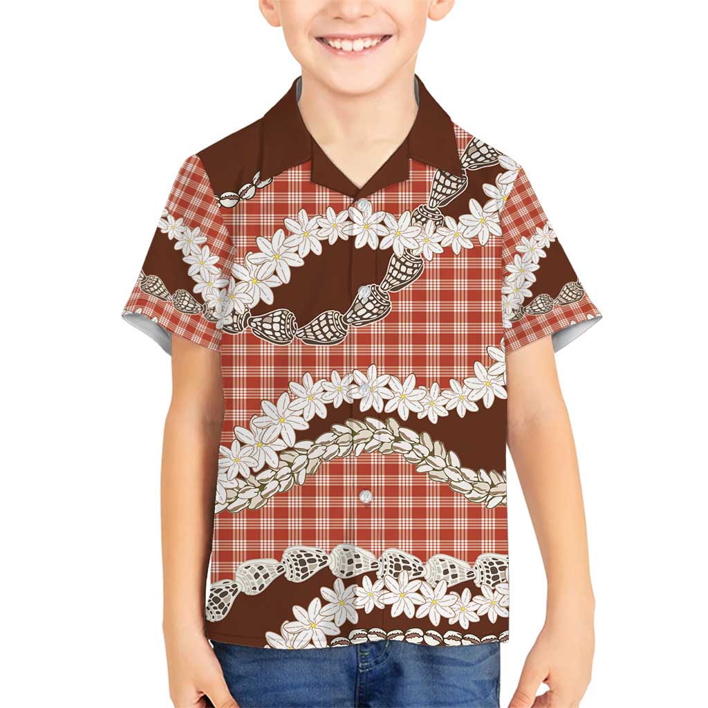 Red Hawaii Tiare and Shell Lei Family Matching Long Sleeve Bodycon Dress and Hawaiian Shirt Hawaiian Palaka Luxury Vibes - Polynesian Pride