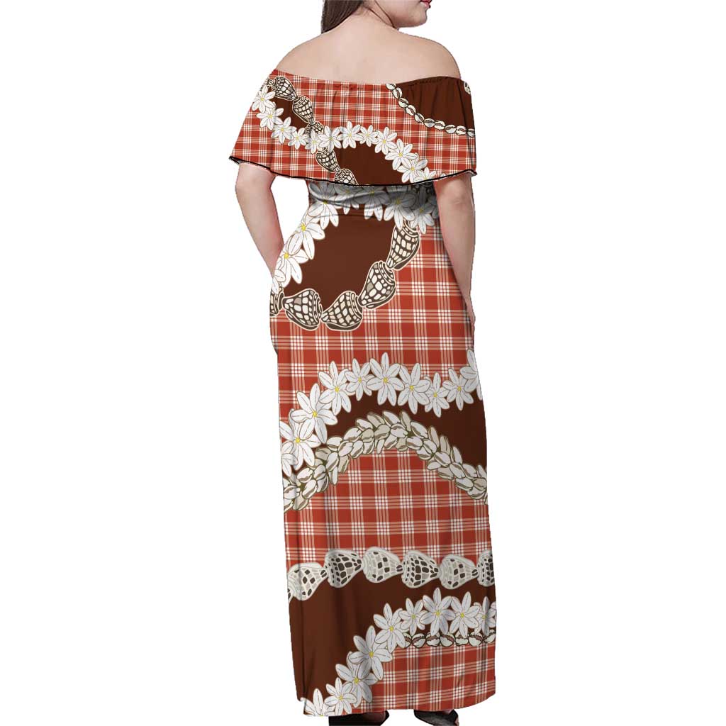 Red Hawaii Tiare and Shell Lei Family Matching Off Shoulder Maxi Dress and Hawaiian Shirt Hawaiian Palaka Luxury Vibes - Polynesian Pride