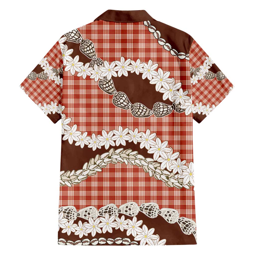 Red Hawaii Tiare and Shell Lei Family Matching Off Shoulder Short Dress and Hawaiian Shirt Hawaiian Palaka Luxury Vibes - Polynesian Pride